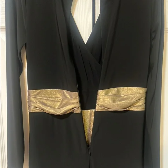 Lauren Ralph Lauren formal evening dress Black & gold long sleeves  size 6 - Picture 7 of 9